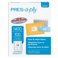 PRES-a-ply Laser/Inkjet Address Labels, 1-1/3" x 4", White, 1,400 Labels/Box (30602)