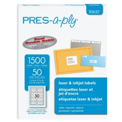 PRES-a-ply Laser/Inkjet File Folder Labels, 2/3" x 3-7/16", White, 1,500 Labels/Box (30632)