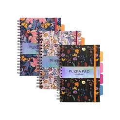 Pukka Pad Bloom 5-Subject Subject Notebooks, 6.9" x 9.8", College Ruled, 100 Sheets, Assorted Colors, 3/Pack (9494-BLM(ASST))