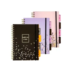 Pukka Pad Rochelle & Jess 5-Subject Subject Notebooks, 6.9" x 9.8", College Ruled, 100 Sheets, Assorted Colors, 3/Pk (9447-ROC)