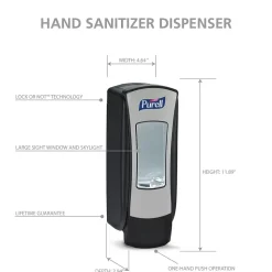 PURELL ADX12 Wall Mounted Hand Sanitizer Dispenser, Black/Brushed Chrome (8828-06)