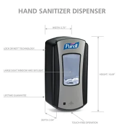 PURELL LTX 12 Automatic Wall Mounted Hand Sanitizer Dispenser, Chrome/Black (1928-04)