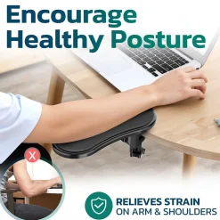 Purely E5620 Ergonomic Arm Rest/Elbow Support for Desk, 180° Adjustable Computer Desk Support Extender, Black (PARE5620)