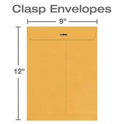 Quality Park Clasp & Moistenable Glue Kraft Catalog Envelopes, 9" x 12", Brown Kraft, 100/Box (QUA37890)