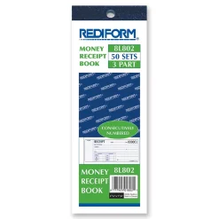 Rediform Money Receipts Collection Forms, Carbonless, 3 Parts, 2 3/4" x 7" (8L802)