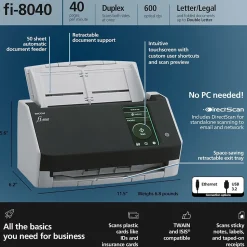Ricoh fi-8040 Duplex Document Scanner, Black/Gray (PA03836-B005)