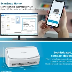 RICOH ScanSnap IX1600 PA03770-B615 Wireless Duplex Document Scanner, White