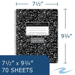 Roaring Spring Paper Products Signature 1-Subject Composition Notebooks, 7.5" x 9.75", College Ruled, 70 Sheets, Black (10111)