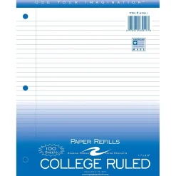 Roaring Spring Paper Products College Ruled College Ruled Filler Paper, 8.5" x 11", 3-Hole Punched, 100 Sheets/Pack (83911)