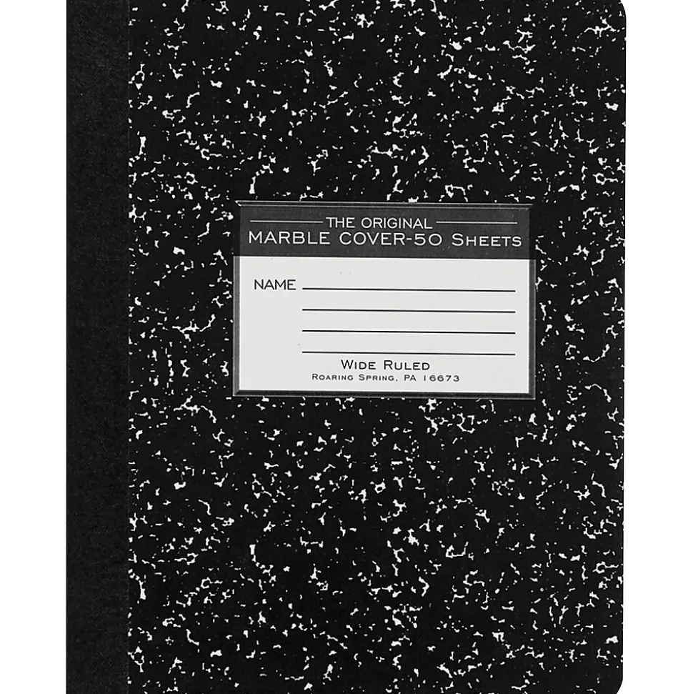 Roaring Spring Paper Products Composition Notebooks, 9.75" x 7.5", Wide Ruled, 50 Sheets, Black (77220)