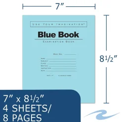 Roaring Spring Paper Products 1-Subject Exam Notebooks, 7" x 8.5", Wide Ruled, 4 Sheets, Blue (ROA77510)