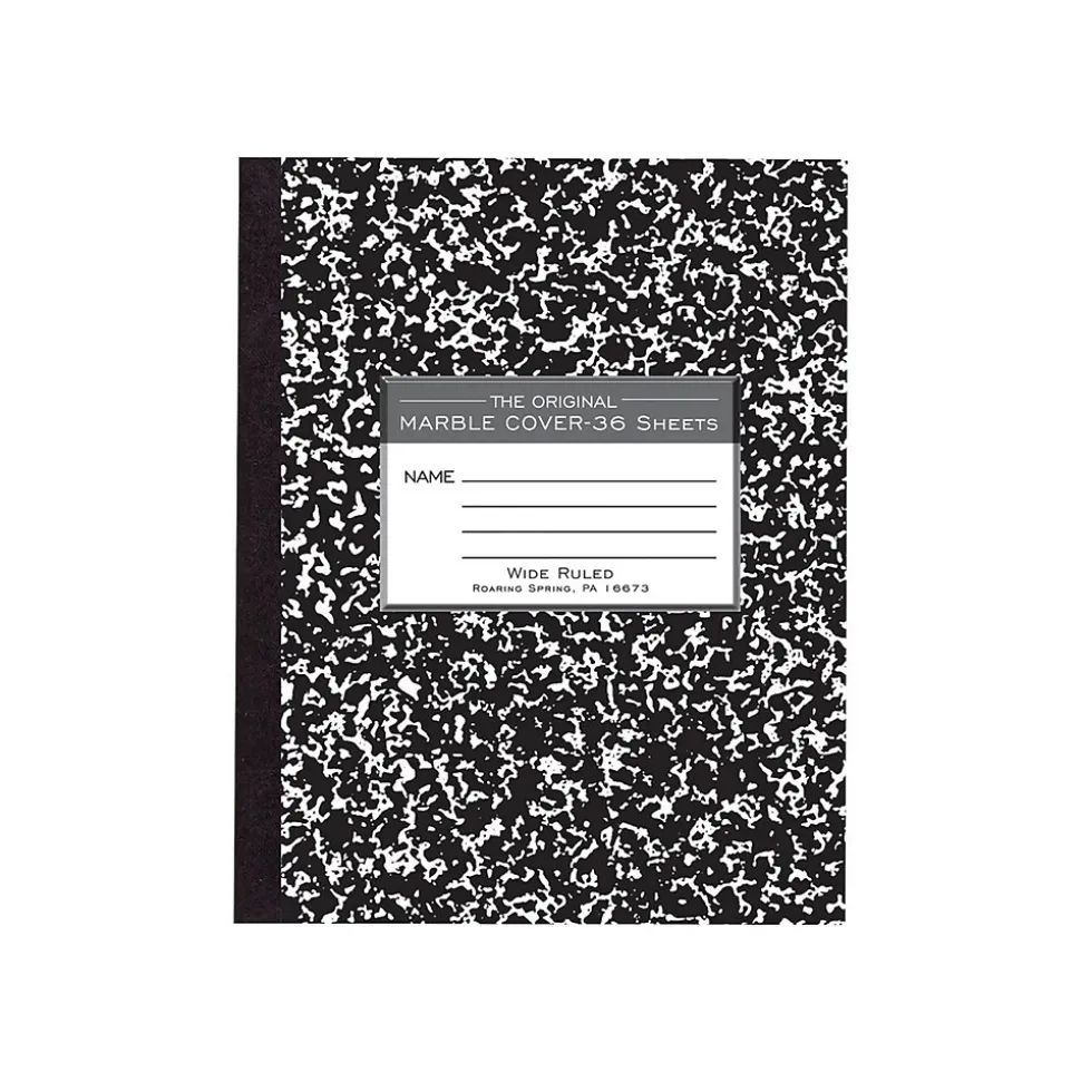 Roaring Spring Paper Products Composition Notebooks, 7" x 8.5", Wide Ruled, 36 Sheets, Black (77332)