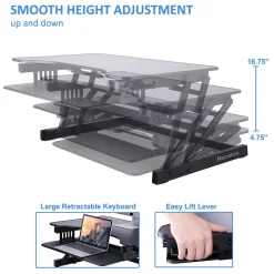 Rocelco 32"W Manual Adjustable Standing Desk Converter, Black (R ADRB)