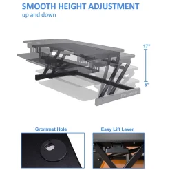 Rocelco 38"W Manual Adjustable Standing Desk Converter, Black (R DADRB)