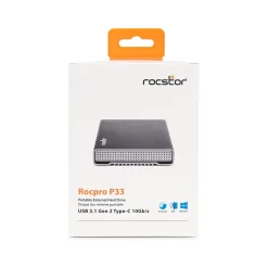 Rocstor Rocpro P33 2TB External USB-Type-C Portable Hard Drive, Gray (GP3606-01)