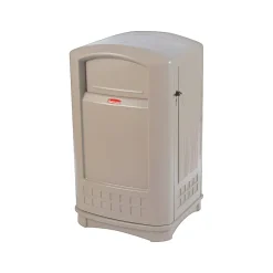 Rubbermaid Plaza® Indoor/Outdoor Waste Container, Rectangular, Plastic, 50 Gallon, Beige (FG396400BEIG)