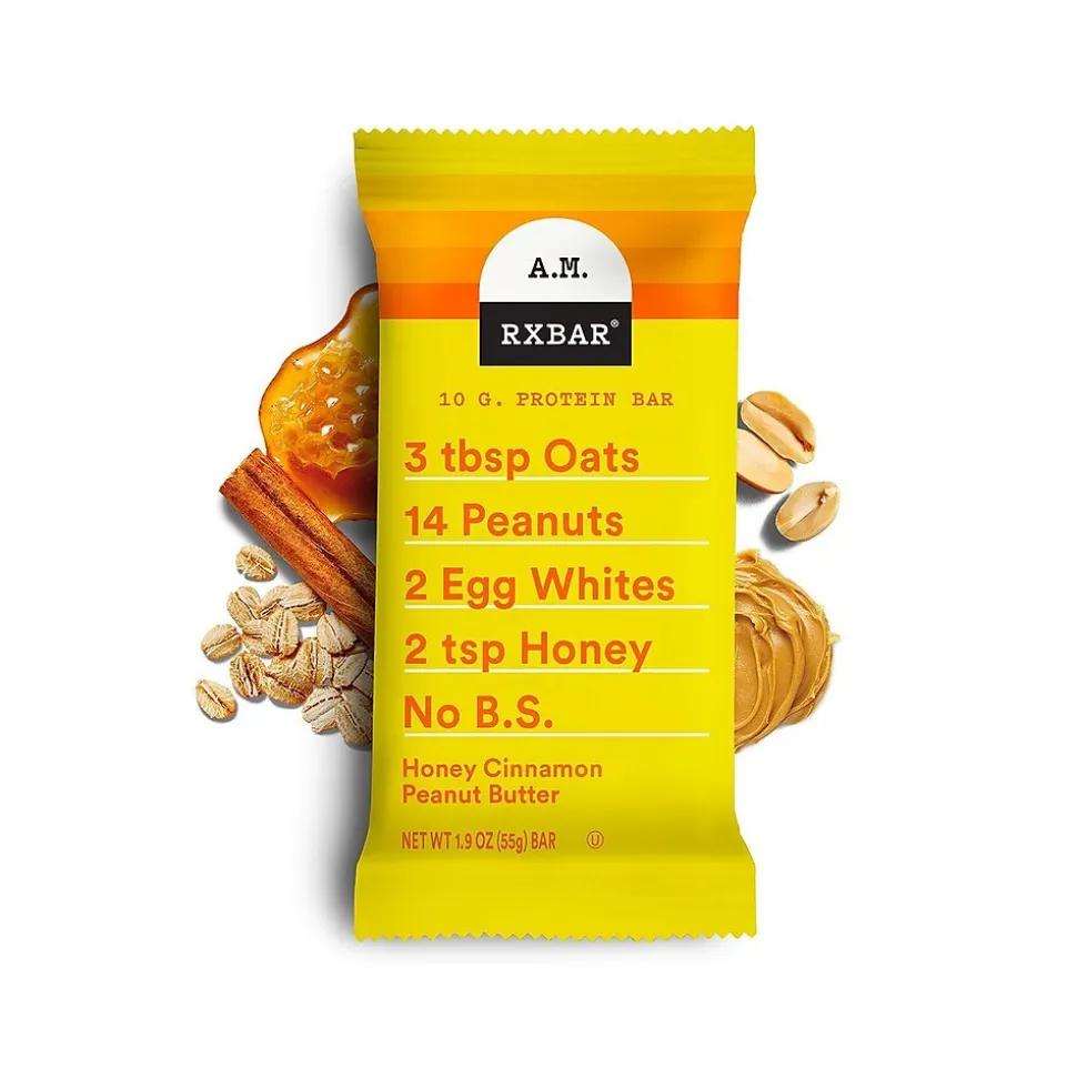 RX Bar A.M. Gluten Free Honey Cinnamon Peanut Butter Protein Bar, 1.9 oz., 12 Bars/Box (KEE00533)