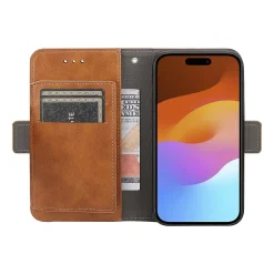 SaharaCase Folio Wallet MagSafe Phone Case for iPhone 15, Shock Absorbing, Brown (CP00446)