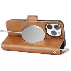 SaharaCase Genuine Leather Wallet Case, Tempered Glass Screen, Camera Protector for iPhone 15 Pro Max, Brown (CP481ZD128ZD131)