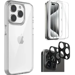 SaharaCase Hybrid-Flex Case with Glass Screen, Camera Protector for iPhone 15 Pro Max, Shock Absorbing, Clear (CP469ZD128ZD131)