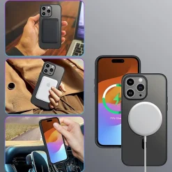 SaharaCase Hybrid-Flex Kickstand MagSafe Phone Case for iPhone 15 Pro Max, Shock Absorbing, Clear Black (CP00483)