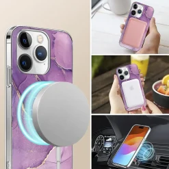 SaharaCase MagSafe Phone Case for iPhone 15 Pro Max, Shock Absorbing, Purple Marble (CP00474)