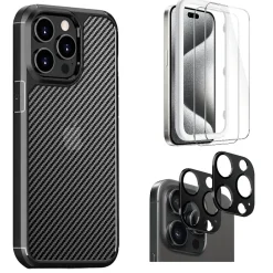 SaharaCase Rugged Case for iPhone 15 Pro Max with Glass Screen, Camera Protector, Shock Absorbing, Black (CP470ZD128ZD131)