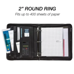 Samsill Leather Zippered Padfolio, Black (15670)