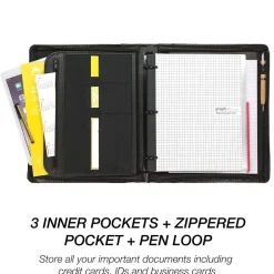 Samsill Regal Genuine Leather Zippered Padfolio, Black (15540)