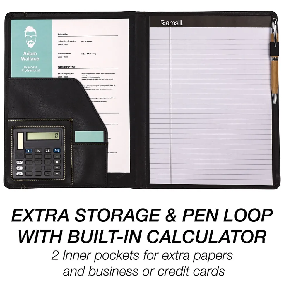 Samsill Slimline Vinyl Padfolio, Black (71220)