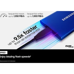 Samsung T7 2TB USB 3.2 Portable Solid State Drive, Blue (MU-PC2T0H/AM)