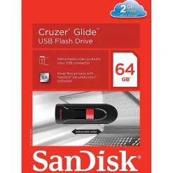 SanDisk Cruzer Glide 64GB USB 2.0 Type A Flash Drive, Black/Red (SDCZ60-064G-A46)