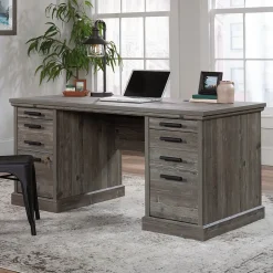 Sauder Aspen Post 65"W Executive Computer Desk, Pebble Pine (433677)