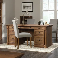 Sauder Palladia 65"W Executive Desk, Vintage Oak (420604)