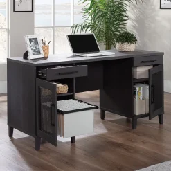 Sauder Tiffin Line 60"W Double Pedestal Desk, Raven Oak (433266)