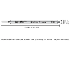 Schmidt 8126 Rollerball Long Capless Refill, Fine, Black, 2 Pack (SC58123)