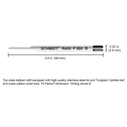Schmidt P900 Ballpoint TC Ball Parker Style Refill, fits Parker ballpoint pens, Broad, Blue, 2 Pack (SC58142)
