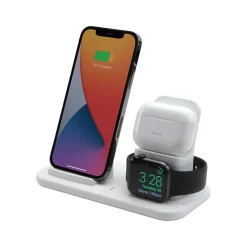 scosche Base3 3-in-1 Wireless Charging Dock for Apple iPhone/Apple Watch/Apple AirPods, White (CSQ3N1WT-SP)