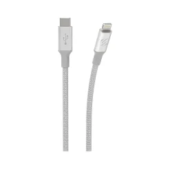 scosche StrikeLine Premium 8' Lightning to USB-C Cable, Male to Male, Silver (CI4B8SR-SP)