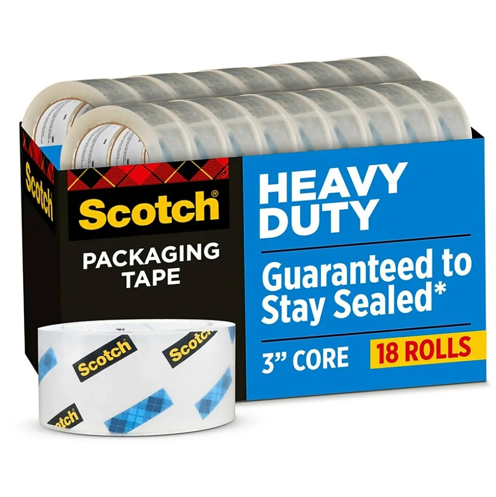 Scotch Heavy Duty Packing Tape, 1.88" x 54.6 yds., Clear, 18/Pack (385018CP)