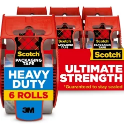 Scotch Heavy Duty Shipping Packing Tape with Dispenser, 1.88" x 22 yds., Clear, 6/Pack (142-6)