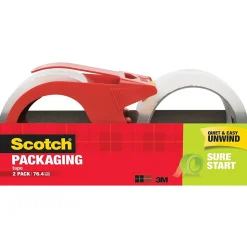 Scotch Sure Start Packing Tape with Dispenser, 1.88" x 38.2 yds., Clear, 2/Pack (3450S-2-1RD)