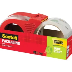 Scotch Sure Start Packing Tape with Dispenser, 1.88" x 38.2 yds., Clear, 2/Pack (3450S-2-1RD)