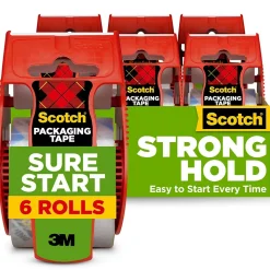 Scotch Sure-Start Packing Tape with Dispenser, 1.88" x 22.2 yds., Clear, 6/Pack (145-6)