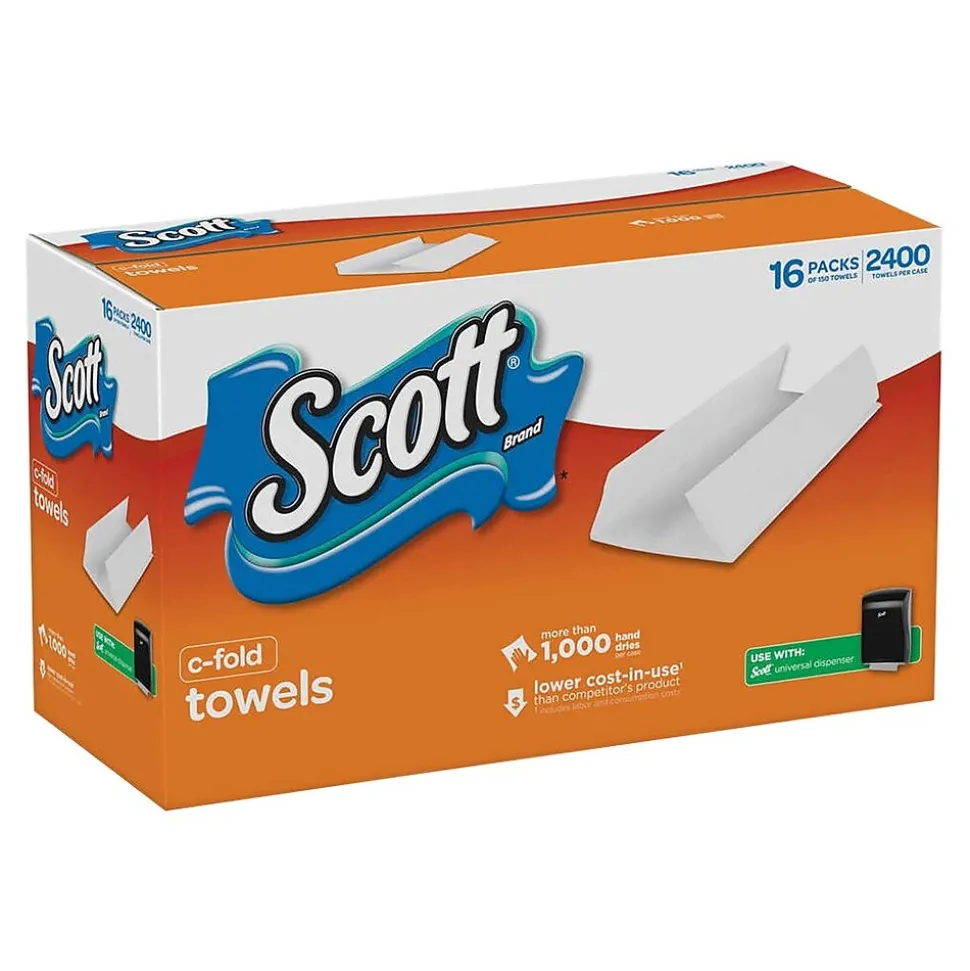 Scott C-Fold Paper Towels, 1-ply, 150 Sheets/Pack, 16 Packs/Carton (45786)