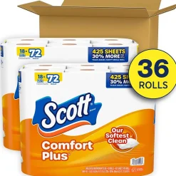 Scott Comfort Plus Mega Toilet Paper, 1-ply, White, 462 Sheets/Roll, 36 Rolls/Case (54262)