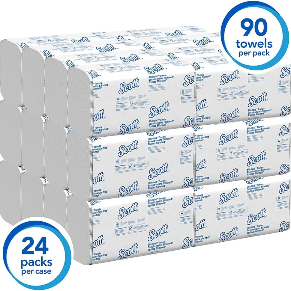 Scott Control Plus+ Slimfold Recycled Multifold Paper Towels, 1-ply, 90 Sheets/Pack, 24 Packs/Carton (04442)