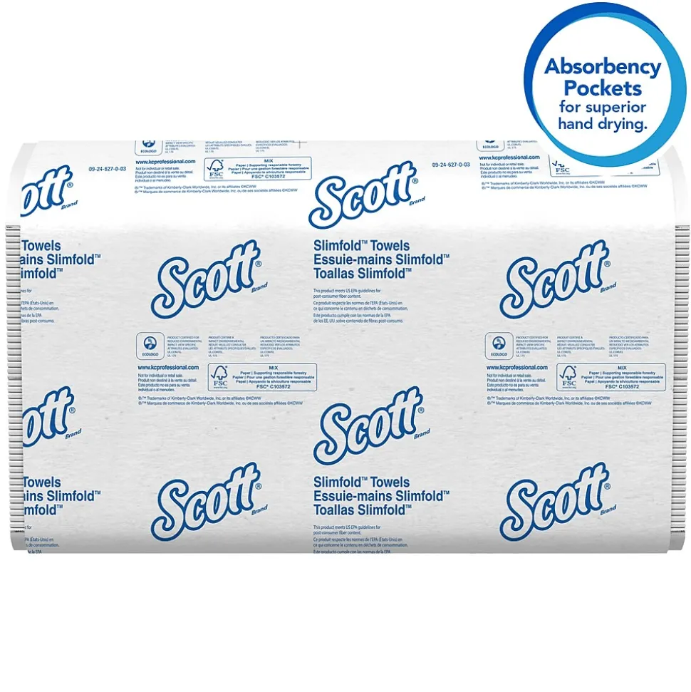 Scott Control Plus+ Slimfold Recycled Multifold Paper Towels, 1-ply, 90 Sheets/Pack, 24 Packs/Carton (04442)