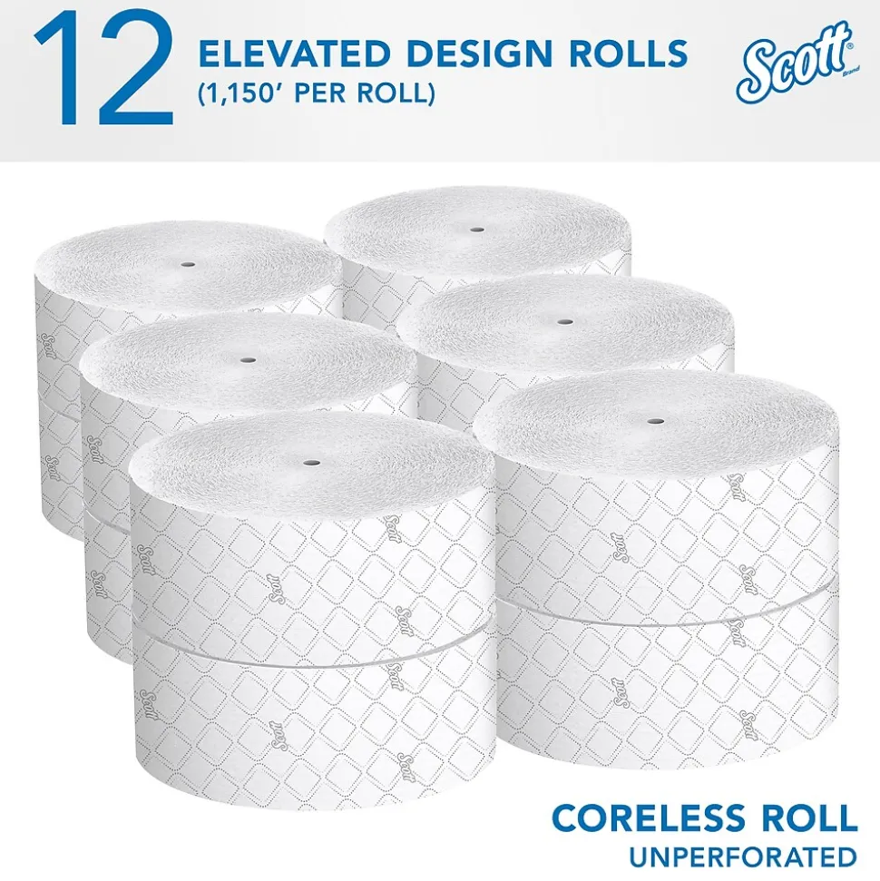 Scott Essential JRT Recycled Coreless Toilet Paper, 2-ply, White, 12 Rolls/Case (07006)