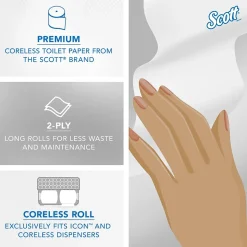 Scott Essential Recycled Coreless Toilet Paper, 2-ply, White, 1000 Sheets/Roll, 36 Rolls/Case (04007)